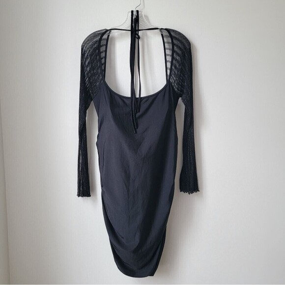 SHEIN CURVE Backless Holiday Party Dress Contrast Mesh Halter Bodycon Dress - Picture 10 of 11